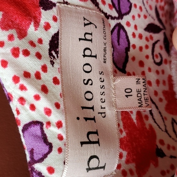 Philosophy Boho floral dress w pockets. Rayon Creme red & purple Hi low size 10 - Picture 3 of 10